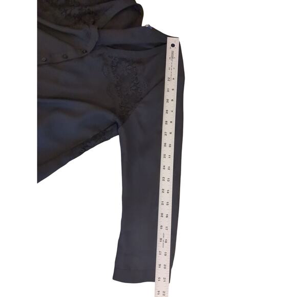 American Eagle Outfitters Black 3/4 Sleeve Blouse Lace Pleated Boho Size Small - Picture 5 of 7